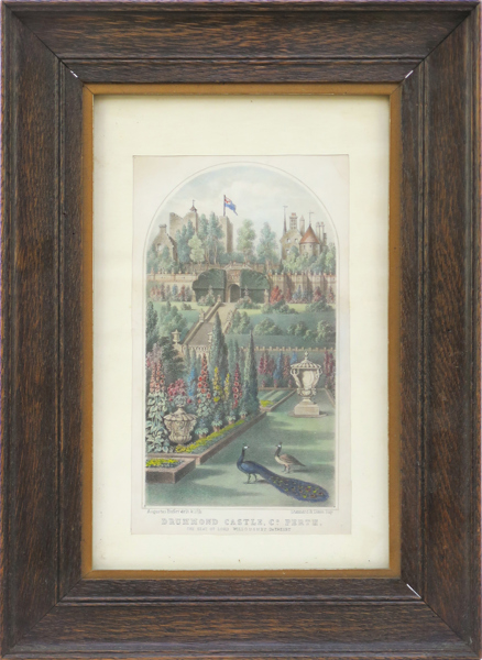 Butler, Augustus, litografi, handkolorerad "Drummond Castle", 1800-tal,  tryckt hos Stannard & Dixon, totalt mått inklusive ram 38 x 28 cm