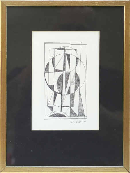 Thorén, Esaias, teckning, plangeometrisk komposition, signerad och daterad 1981 (!), synlig pappersstorlek 18 x 12 cm_40321a_8dc9f4c50b32031_lg.jpeg