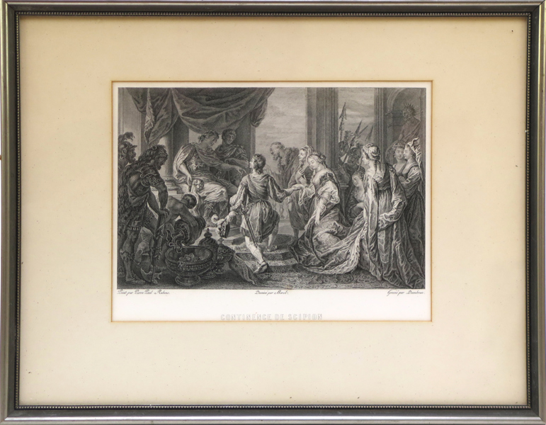 Dambrun, Jean efter Rubens, Sir Peter Paul, "Continence de Scipion", ur serien Galerie du Palais Royal, antagligen senare stålstick, synlig pappersstorlek 16 x 21,5 cm