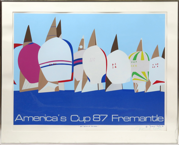 Costa, Franco, färgserigraferad poster, "Get inside at the mark" Americas Cup 1987, signerad, synlig pappersstorlek 60 x 80 cm