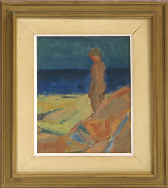 Grandin, Svän, olja, "Flicka vid sanddyn", signerad och daterad 1954, 35 x 27 cm