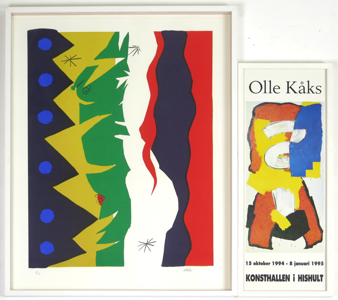 Kåks, Olle, färgserigrafi, komposition, signerad och numrerad 3/50, 74 x 56 cm, medföljer utställningsaffisch Hishult 1994/95