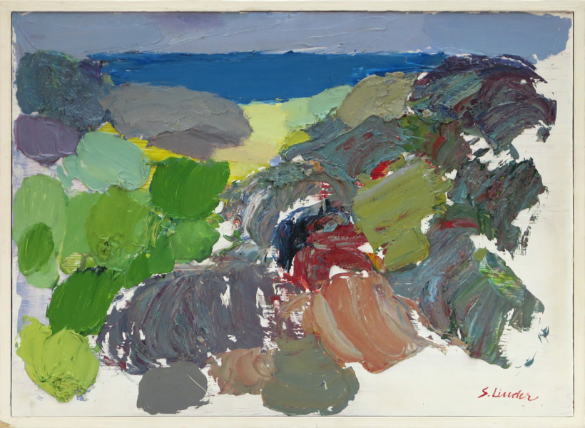 Linder, Sven, olja, "Västkust-strand", signerad, 30 x 42 cm