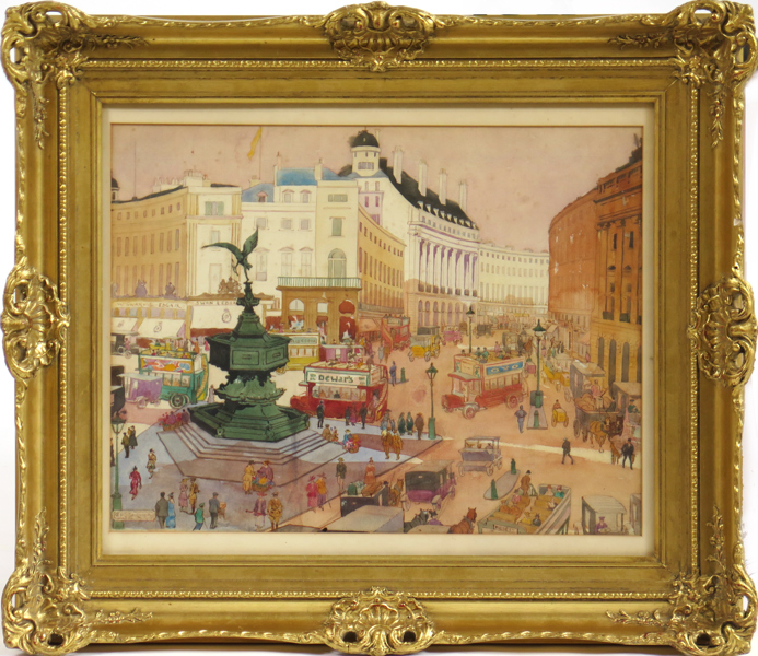 Garner, Edith Mary, akvarell, Piccadilly Circus, London, signerad, synlig pappersstorlek 35 x 45 cm