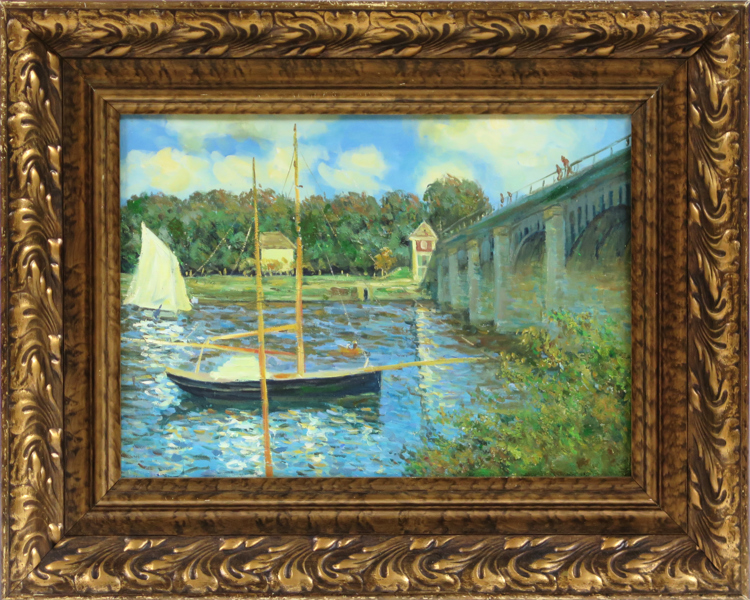 Okänd konstnär efter Claude Monet, olja, Bron i Argenteuil, 43 x 58 cm