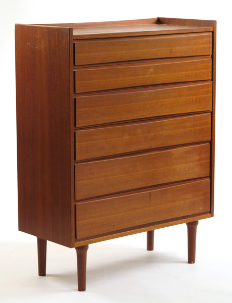 Okänd dansk designer, 1950-60-tal, byrå, teak, 6 lådor, h 121, b 90 cm