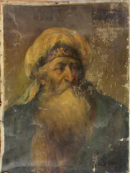 Singer, J, sekelskiftet 1900, porträtt av man i turban, signerad, 68 x 51 cm, skador