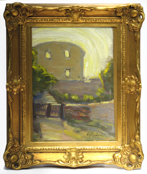 Lindgren, Egil, olja, Borgholms Slottsruin, signerad, 33 x 23 cm