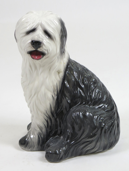 Okänd designer, golvskulptur, glaserad keramik, Old English Sheep Dog, såld via RBA Olofström, höjd 49 cm