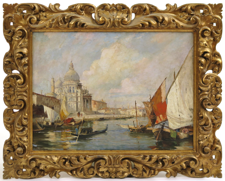 Okänd italiensk konstnär, 18-1900-tal, olja, Santa Maria Della Salute, Venedig, otydligt signerad, 46 x 61 cm, i rikt skulpterad ram