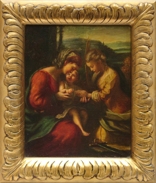 Correggio, Antonio de, efter, Sankta Katarinas mystiska bröllop, 1900-tal, efter original från 1520 på Nationalmuseet i Neapel, 29 x 23 cm