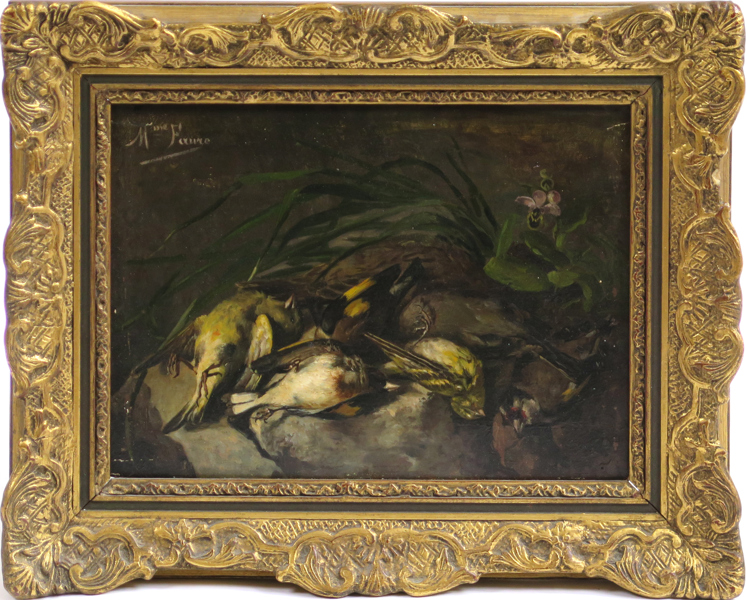 Faure, Marie Rosalba, tillskriven, stilleben med kramsfågel, signerad Marie Faure, 26 x 36 cm