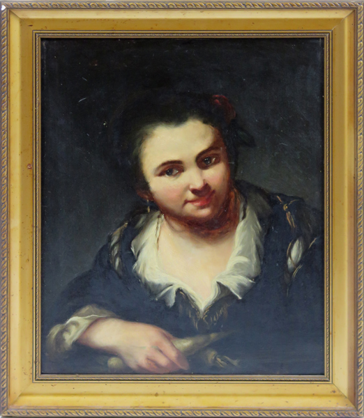 Nogari, Giuseppe, kopia efter, 1800-tal, olja, "Flicka med rotfrukter" efter original på Nationalmuseum, 54 x 44 cm