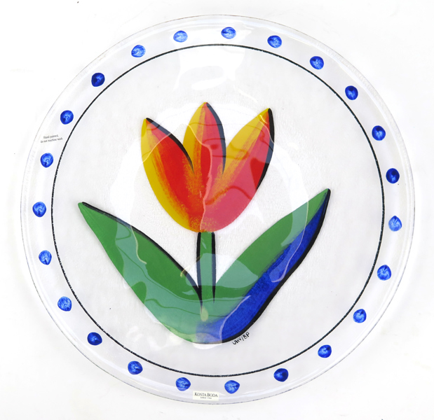 Hydman-Vallien, Ulrica, fat, glas, "Tulip", signerad, diameter 32 cm