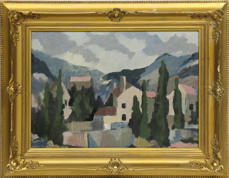 Cleve, Agnes, olja, sydfransk stadsbild, signerad, 27 x 36 cm