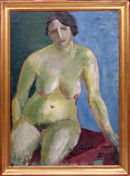 Ivarson, Ivan, olja, "Min första modell", signerad och daterad 1923, 70 x 49 cm, proveniens: konstnärens familj, a tergo utställningsetikett