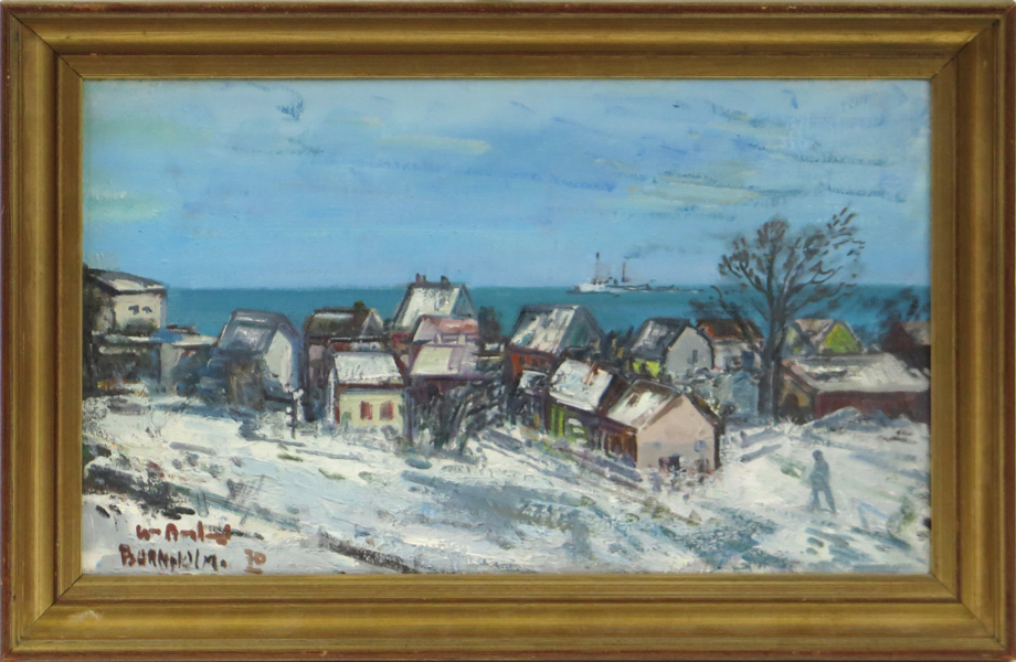 Okänd konstnär, olja, Gudhjem, Bornholm, otydligt signerad och daterad -70, 32 x 54 cm