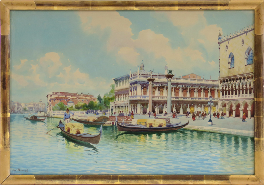 Boni, Emilio, akvarell, Canal Grande med Palazzo Ducale, Venedig, signerad, synlig pappersstorlek 45 x 32 cm