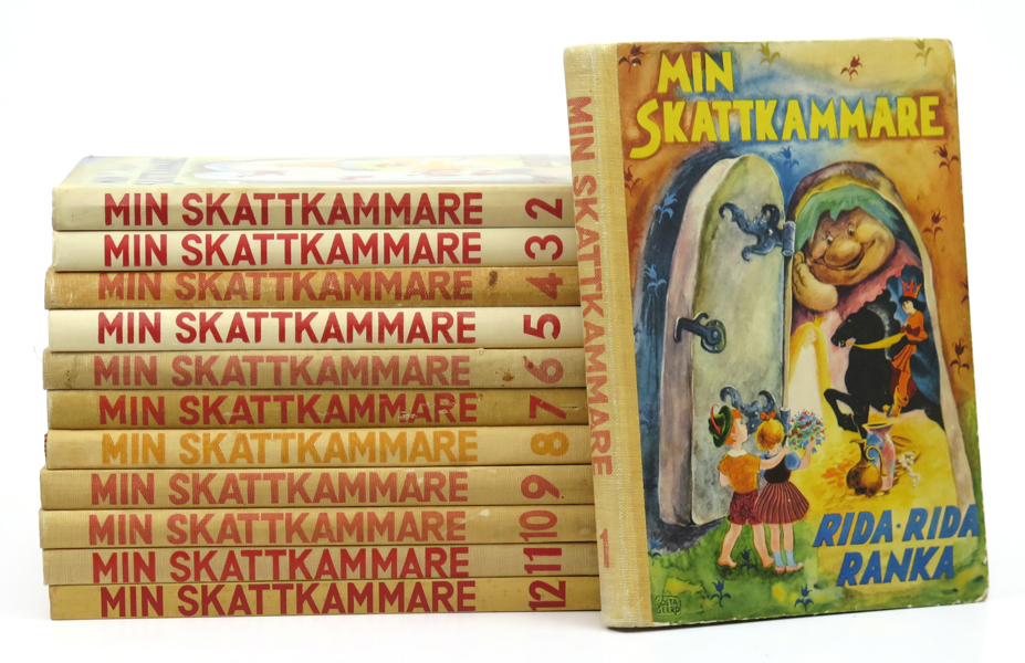 Böcker, 'Min skattkammare', 12 bd, 1900 talets mitt, slitage