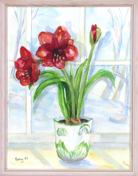 Maréng, Marianne Bos, akvarell, amaryllis, signerad och daterad -87, 74 x 56 cm