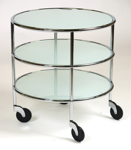 Allard, Gunilla för Lammhults, rullbord, krom med frostade glasskivor, "Chicago", design 2001, dia 53 cm