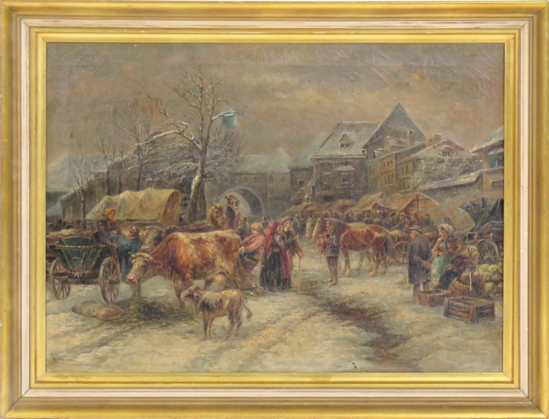 Prucha, Gustav, olja, marknadsscen, signerad, 59 x 80 cm