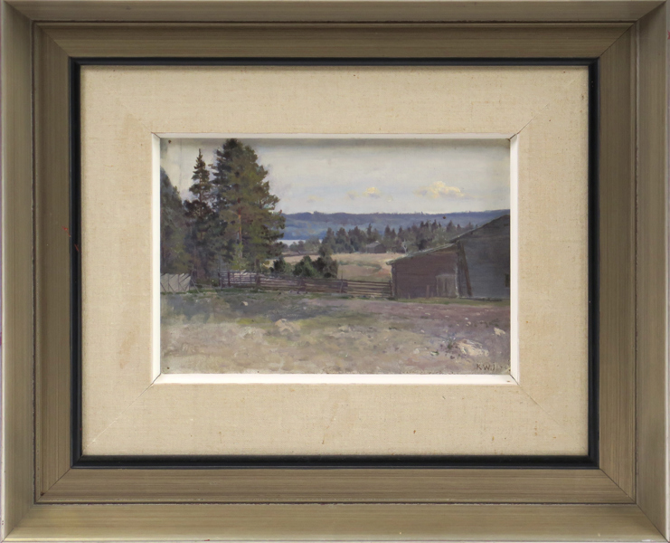 Järnefelt, Kasper Waldemar, olja, fäbodar, signerad, 21 x 28 cm J var bror till målaren Eero Järnefelt