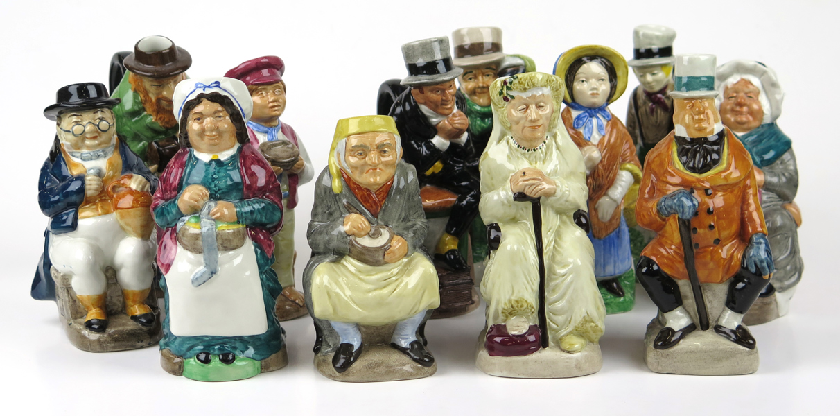 Figuriner/kannor, flintgods, 12 st ur Charles Dickens Oliver Twist