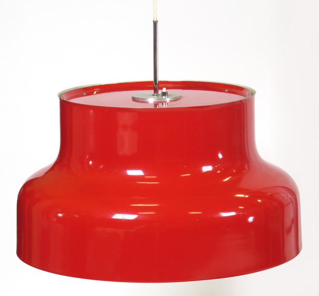 Pehrson, Anders för Ateljé Lyktan, lampa, rödlackerad metall, "Bumling", design 1968, etikettsignerad, dia 60 cm, raster med smärre skada