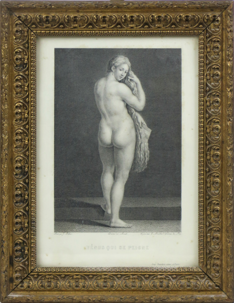 Kopparstick, "Vénus qui se peigne", efter J Palme, Chardon Paris 1862, synlig pappersstorlek 25 x 17 cm