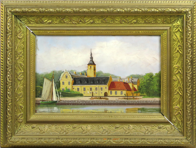 Andersson, Olof, olja, Halmstad Slott, monogramsignerad, 19 x 30 cm