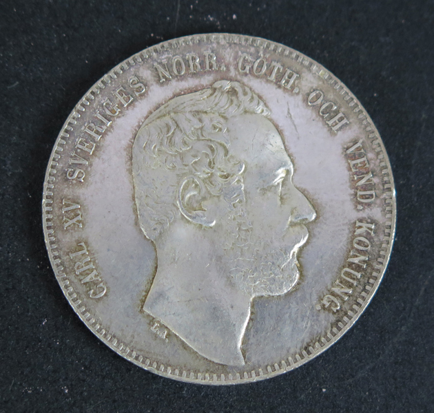 Silvermynt, 4 Riksdaler Riksmynt, Karl XV 1871, gravör Leah Ahlborn