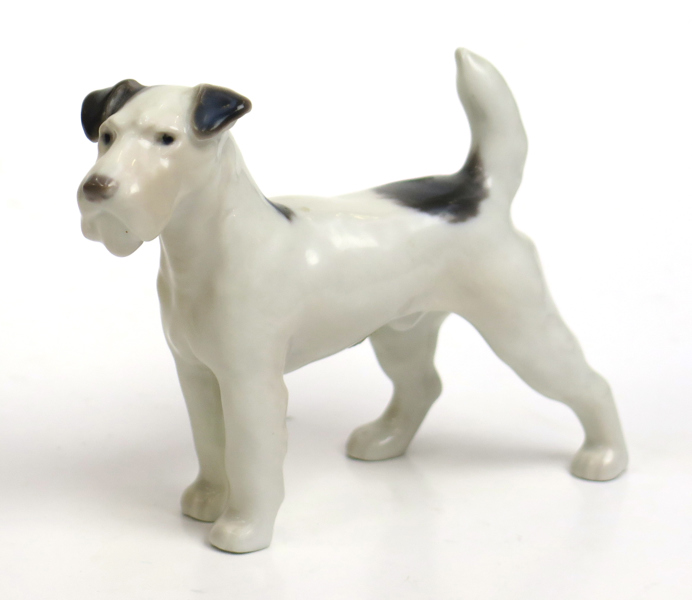 Jensen, Lauritz för Royal Copenhagen, figurin, porslin, strävhårig foxterrier, modellnummer 2072, polykrom underglasyrdekor, h 9 cm