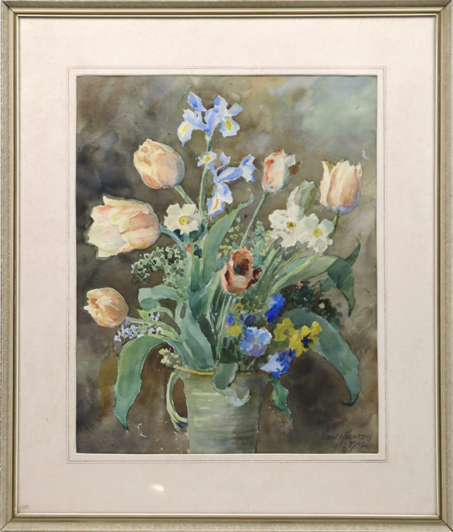 Högardh, Edward, akvarell, blomsterstilleben, signerad och daterad 1943, synlig pappersstorlek 50 x 40 cm