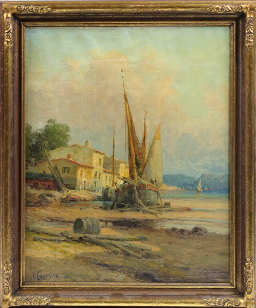 Okänd konstnär, olja, fiskebåt på strand, signerad V. Coprina?, 66 x 54 cm