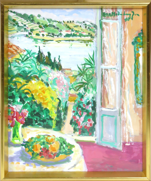 Holmberg Jacobsson, Eva, gouache, "Mot Cap Ferrat", signerad och daterad -88, synlig pappersstorlek 40 x 32 cm