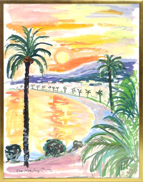 Holmberg Jacobsson, Eva, gouache, "Änglabukten (Baie des Anges)", signerad, synlig pappersstorlek 90x68 cm