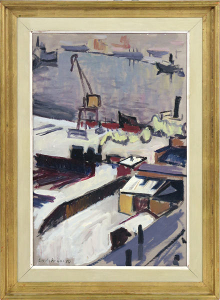 Lodström, Georg, olja, hamnområde, signerad och daterad -59, 66 x 43 cm