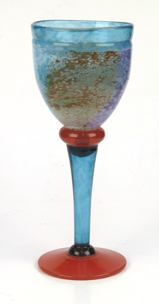 Engman, Kjell, pokalglas, "Can can", polykrom glasmassa, höjd 24 cm