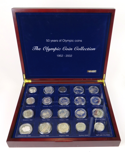 Myntsamling, 20 st, silver (1 Koppar/Nickel), The Olympic Coin Collection, Myntverket Moneta, numrerad 1335/2000, i etui med originaldokument