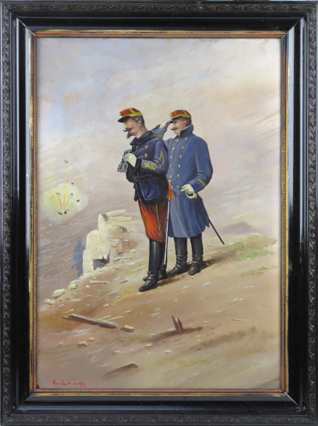 Okänd konstnär, sekelskiftet 1900. olja, franska officerare, signerad CKL och daterad 1899, 60 x 42 cm