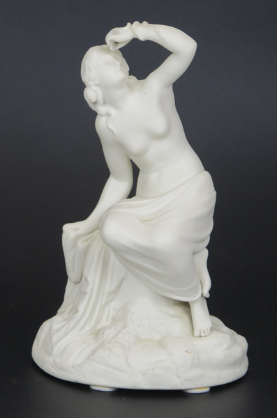 Okänd konstnär, 1800-tal, skulptur, parian, kvinna med orm (Cleopatra?), h 25 cm