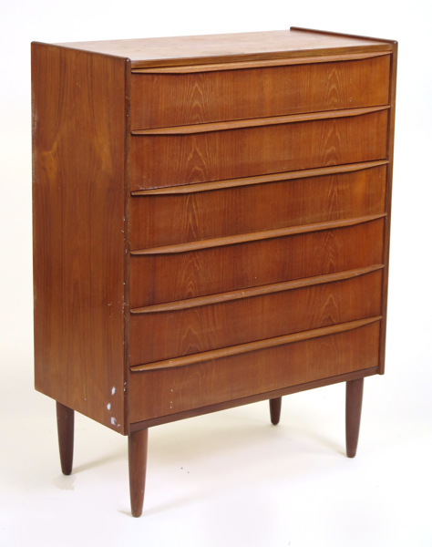 Okänd designer för HELA Møbler A/S (nuvarande Montana Møbler), byrå, teak, 1950-60-tal, 6 lådor, bredd 78 cm