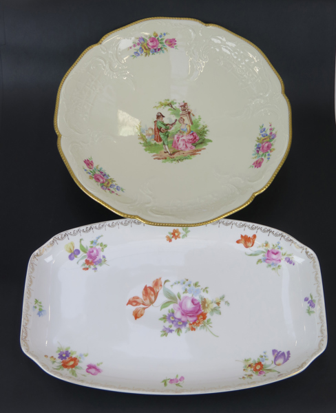 Fat, 2 st, porslin, Rosenthal Hortense respektive Sanssouci, längd 33 resp 38 cm