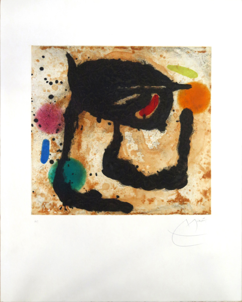 Miró, Juan, akvatint, torrnål och carborundum "Le Dandy", 1969, signerad och numrerad HC, bildyta 41,3 x 43,5 cm, pappersstorlek 75 x 59 cm, litteratur: Dupin 492