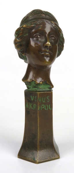 Skulptur/sigillstamp, brons, sekelskiftet 1900, Venus Akropolis, h 13 cm, graverad