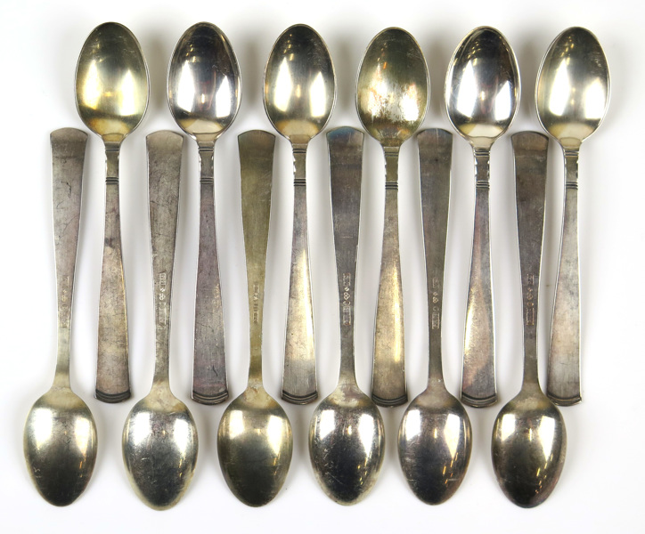 Theskedar 12 st, silver, Rosenholm, design Jakob Ängman 1933, , total vikt 195 gr, _4715a_8d890a0f6956b89_lg.jpeg