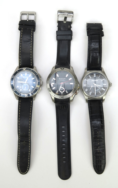 Armbandsur, 3 st, stål med läder- respektive gummiarmband, , Gant, dia 45 mm