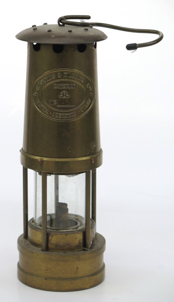 Gruvlampa, mässing, "Cambrian", Thomas & Williams, Aberdare, h 26 cm