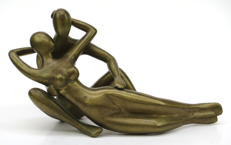 Okänd konstnär, skulptur, mässing, kärlekspar, längd 31 cm